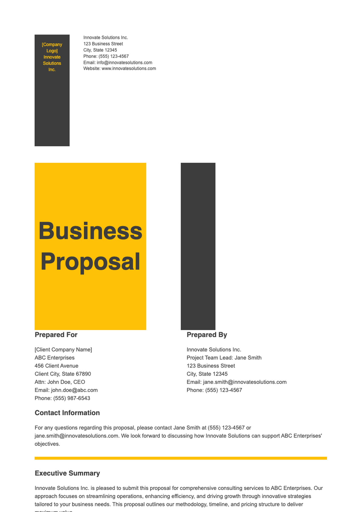 Modern business project proposal template with yellow and black header_variant_2